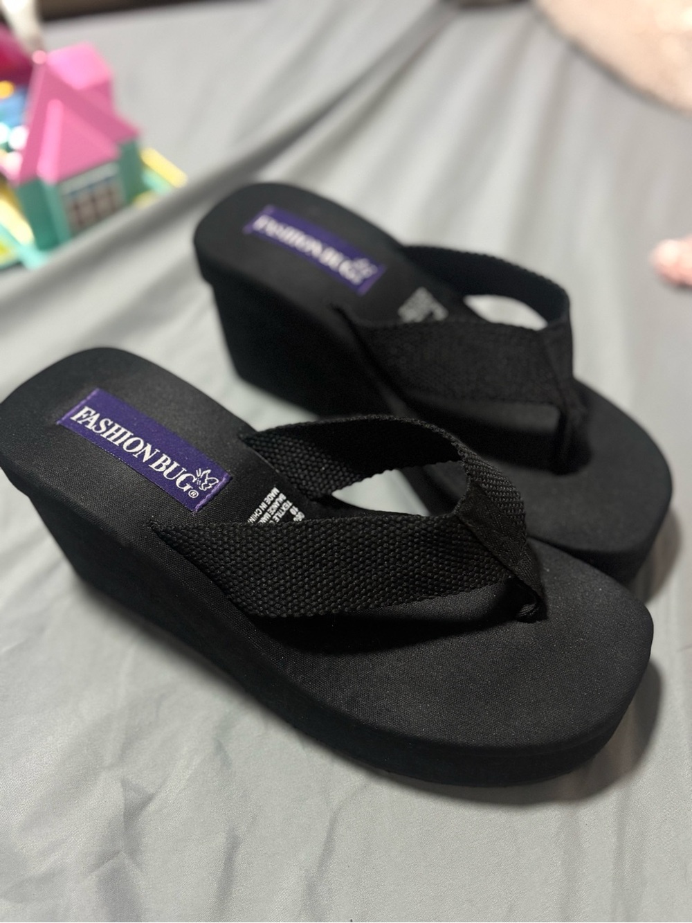 Fashion Bug Black Platform Wedge Flip Flops